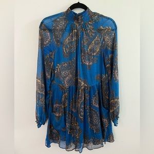 Free People Moonstruck Paisley Sheer Blue Mini Dress